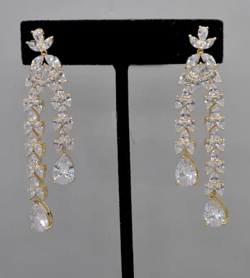 Double Dangle CZ Wedding Earrings in Silver or Gold 4042E