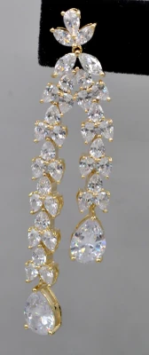 Double Dangle CZ Wedding Earrings in Silver or Gold 4042E
