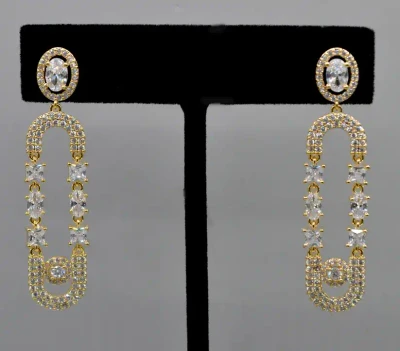 CZ Loop Dangle Wedding Earrings in Silver or Gold 4044E