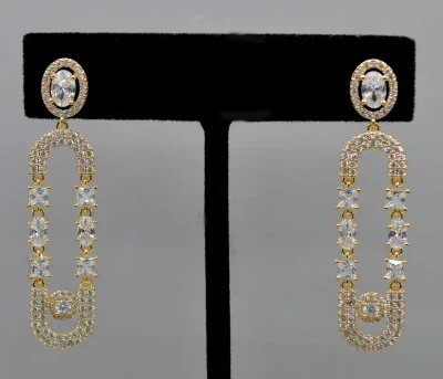 CZ Loop Dangle Wedding Earrings in Silver or Gold 4044E