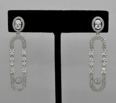 CZ Loop Dangle Wedding Earrings in Silver or Gold 4044E
