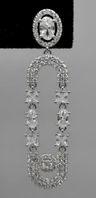 CZ Loop Dangle Wedding Earrings in Silver or Gold 4044E