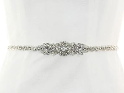 Silver Beaded Wedding Dress Sash Belt S1007