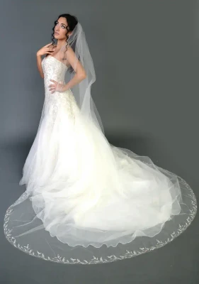 Vine and Leaf Beaded Royal Cathedral Wedding Veil V886