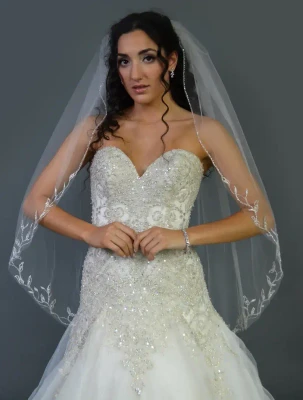 Vine and Leaf Beaded Fingertip Wedding Veil V886S