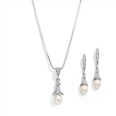 Silver Plated Bridal Jewelry Set with Freshwater Pearls