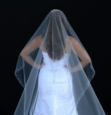 Pearl Beaded Regal Cathedral Mantilla Wedding Veil CF965