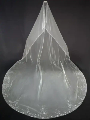 Pearl Beaded Regal Cathedral Mantilla Wedding Veil CF965