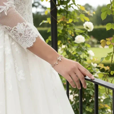 Gold Plated Freshwater Pearl and CZ Wedding Bracelet