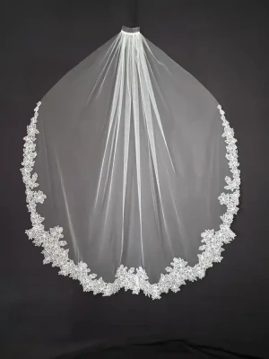 Waltz Wedding Veil with Embroidered Organza Lace C657