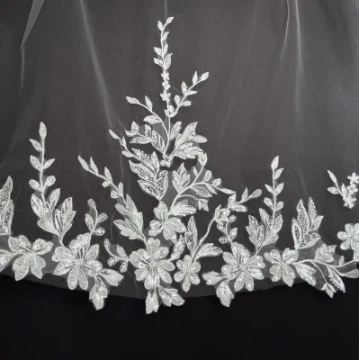 Waltz Wedding Veil with Sequined Leafy Floral Lace C651