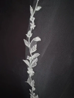 Waltz Wedding Veil with Sequined Leafy Floral Lace C651