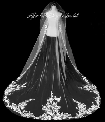 Cathedral Wedding Veil with 3D Floral Lace Design