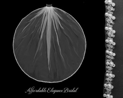 Sparkling Crystal and Pearl Beaded Fingertip Wedding Veil V3306