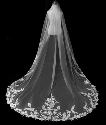 Royal Cathedral Wedding Veil with Floral Vine Lace V3309R
