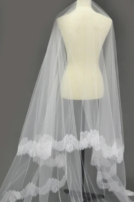 Two Layer Drop Royal Cathedral Wedding Veil with Lace Edge