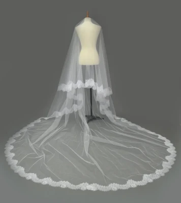 Two Layer Drop Royal Cathedral Wedding Veil with Lace Edge