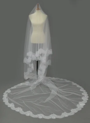 Two Layer Drop Royal Cathedral Wedding Veil with Lace Edge
