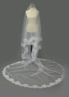 Two Layer Drop Royal Cathedral Wedding Veil with Lace Edge