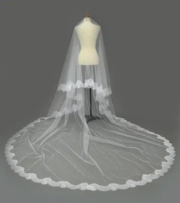 Two Layer Drop Royal Cathedral Wedding Veil with Lace Edge