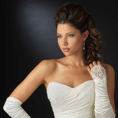 Elegant Satin and Beaded Lace Fingerless Bridal Gloves
