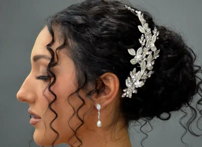 Crystal and Pearl Leaf Vine Bridal Hair Clip Elena E2886