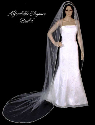Lavish Beaded Pearl and Sequin Edge Cathedral Wedding Veil
