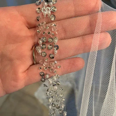 Ivory Lavish Beaded Pearl & Sequin Cathedral Wedding Veil