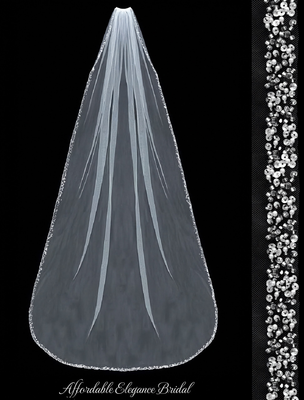 Ivory Lavish Beaded Pearl & Sequin Cathedral Wedding Veil