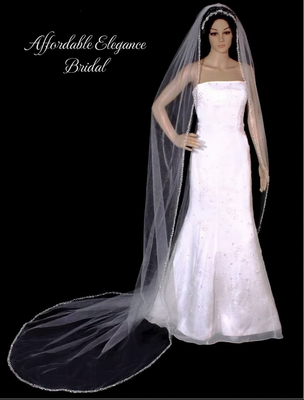 Ivory Lavish Beaded Pearl & Sequin Cathedral Wedding Veil