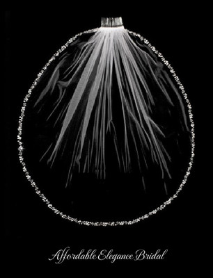 Fingertip Length Beaded Pearl and Sequin Edge Wedding Veil