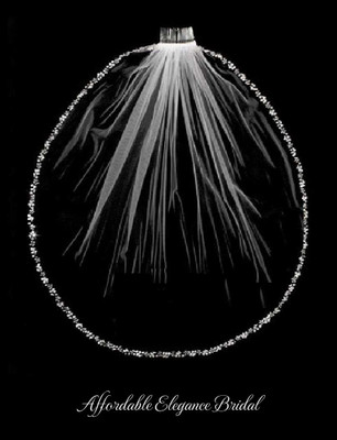 White Fingertip Length Beaded Pearl & Sequin Wedding Veil