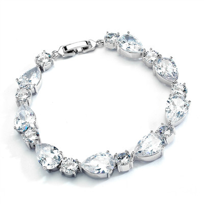 Silver Rhodium Plated CZ Pears and Rounds Wedding Bracelet