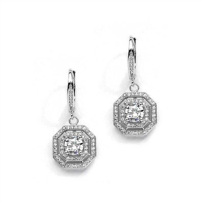 Art Deco Style CZ Vintage Look Bridal Earrings 4283E