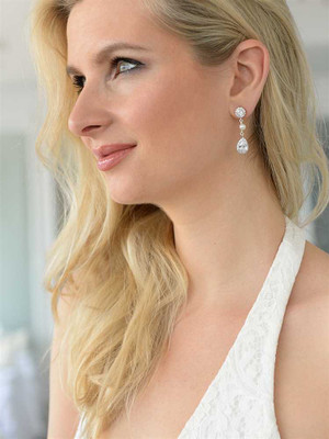 Freshwater Pearl and CZ Drop Bridal Earrings 4493E