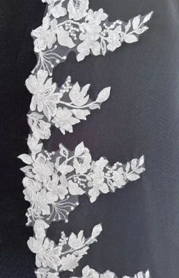 Waltz Wedding Veil with Beaded Satin 3D Floral Lace CF957