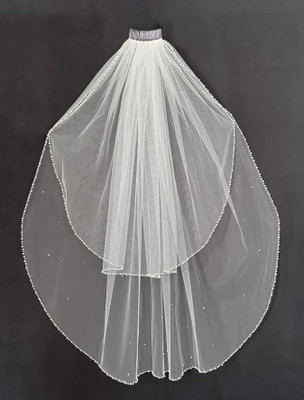 Two Layer Knee Length Wedding Veil with Pearl Edge C650