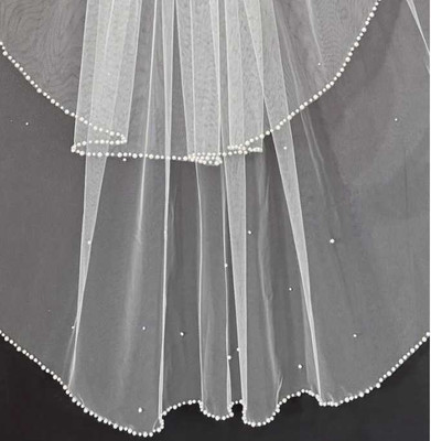 Two Layer Knee Length Wedding Veil with Pearl Edge C650
