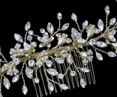 Light Gold Floral Crystal Bridal Comb c6271