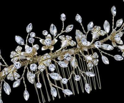 Light Gold Floral Crystal Bridal Comb c6271