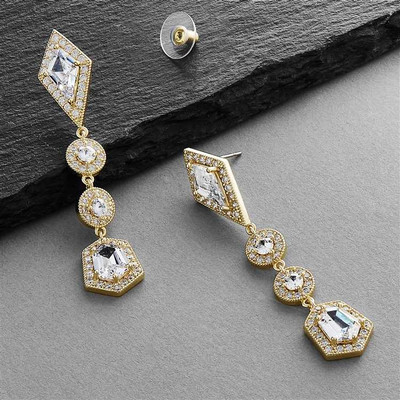 Art Deco Gold Plated CZ Bridal Jewelry Set with Bracelet