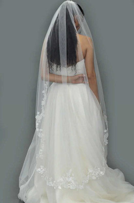 Waltz Length Floral Lace Applique Wedding Veil Elena E1665