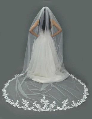 Royal Cathedral Wedding Veil - Floral Lace Applique E1665L
