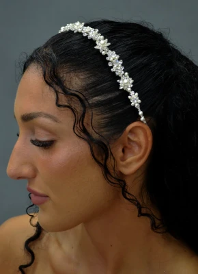 Pearl and Crystal Flower Bridal Headband Elena E303