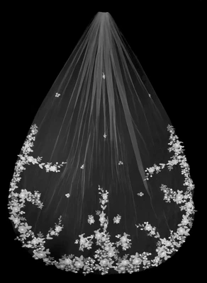 Cathedral Wedding Veil with 3D Floral Lace V3258RC