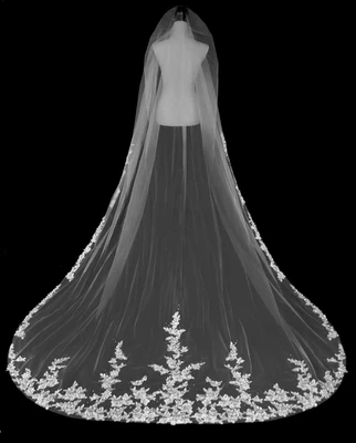 Cathedral Wedding Veil with Gorgeous Beaded Alencon Lace