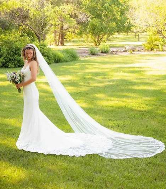 White/Ivory Bridal Veil Cathedral Wedding Lace Rhinestones Headpiece With  Comb