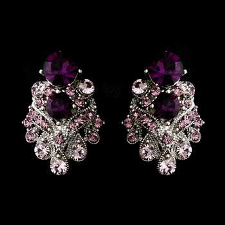 Amethyst Rhinestone Wedding or Prom Clip On Earrings