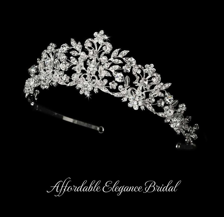 Couture Silver Crystal and Pearl Bridal and Quinceanera Tiara
