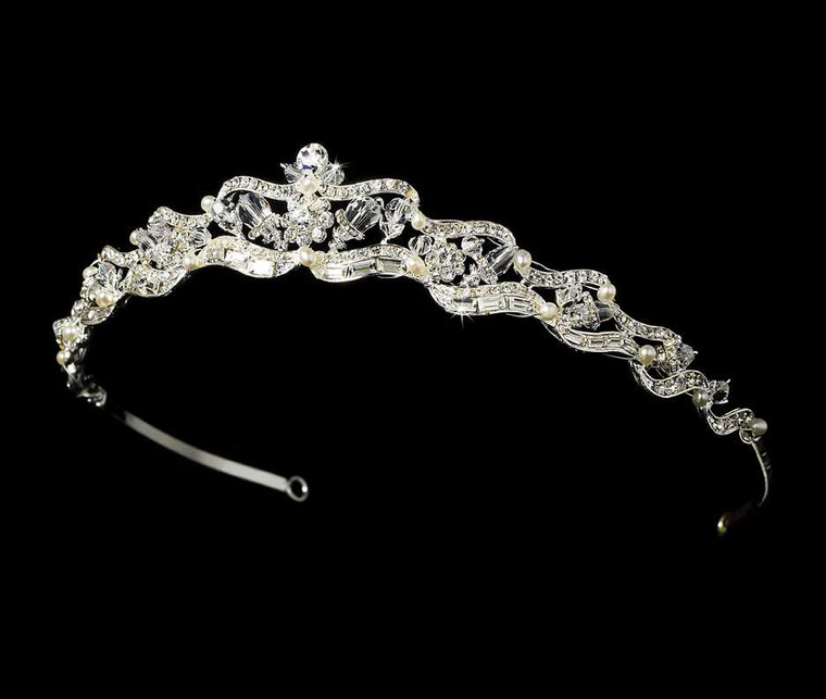 Elegant Crystal and Freshwater Pearl Bridal Tiara